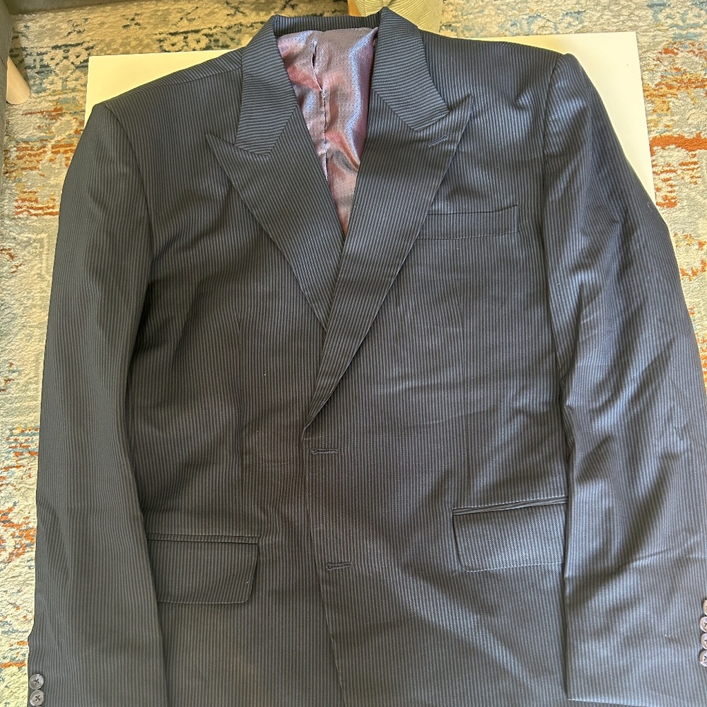 Double breasted stripped navy blue suit